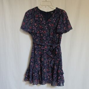 Zunie Blue Floral Lined Metallic Accent Ladies Dress.  Size 12